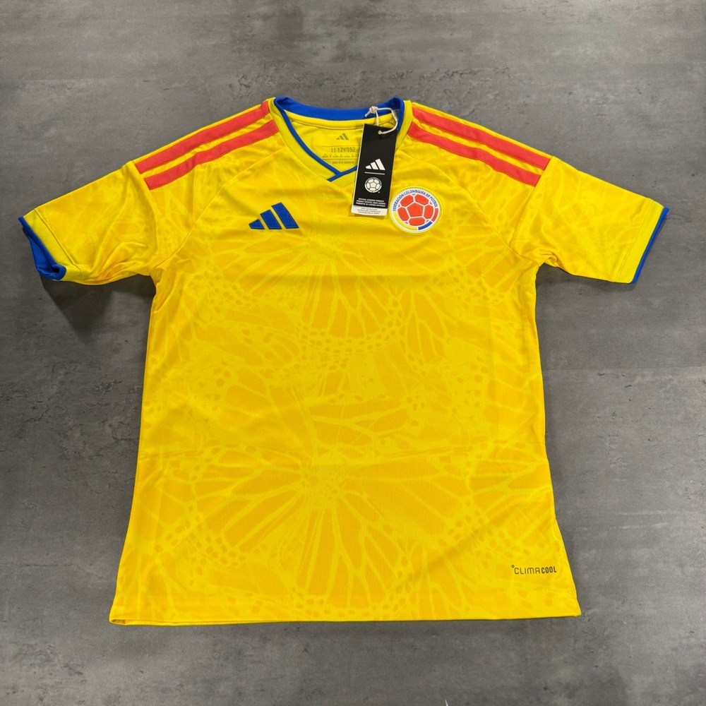 Colombia Adidas Soccer Jersey Kids M Yellow Futbol International Butterfly NEW